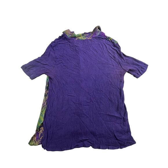 C M Shapes Shirt Women's Large Purple Short Sleeve Button Up Floral Print Rave - Picture 2 of 6